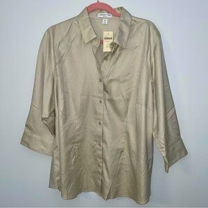 Coldwater Creek No Iron Button Up Blouse 3/4 Sleeve 2X Crossdye NWT Sand